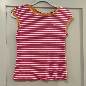 Lacoste Pink & White Striped Tee Size 40